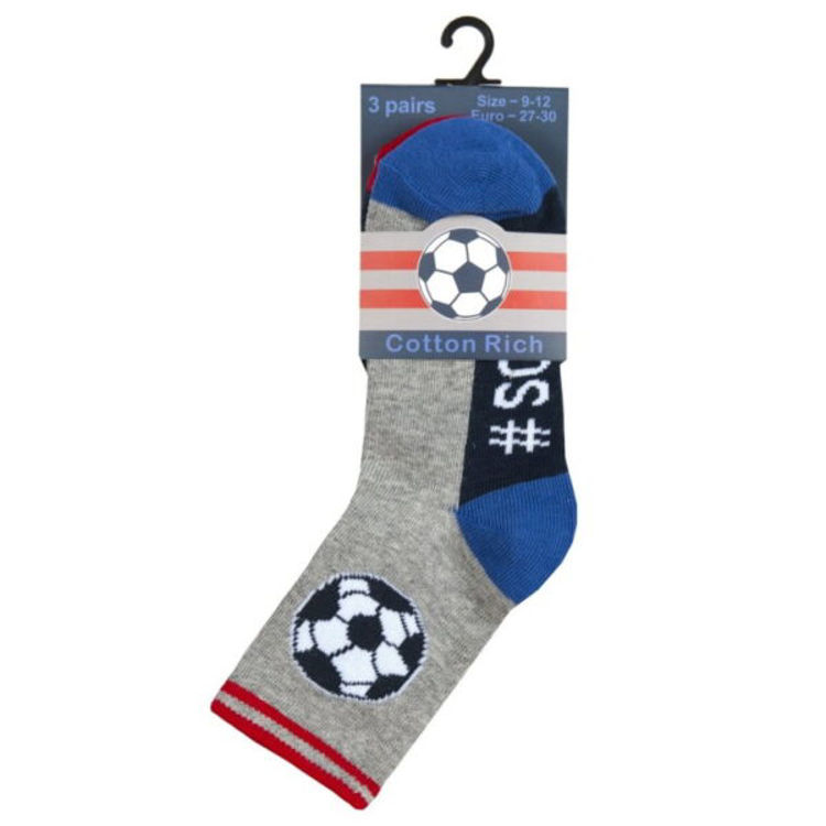 Picture of 42B691- KIDS 3 PACK SOCKS-BALL-COTTON RICH (23-36)